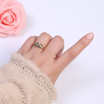 Aim Eternal - 24K Gold Filled Textured Croissant Adjustable Ring, Minimalist Everyday Dome Golden Ring S326