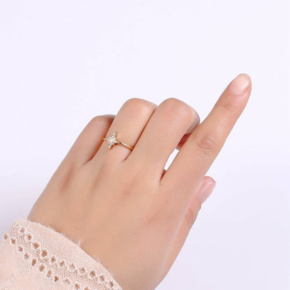 Aim Eternal - Dainty Crystal Compass Gold Filled Adjustable Ring R-248
