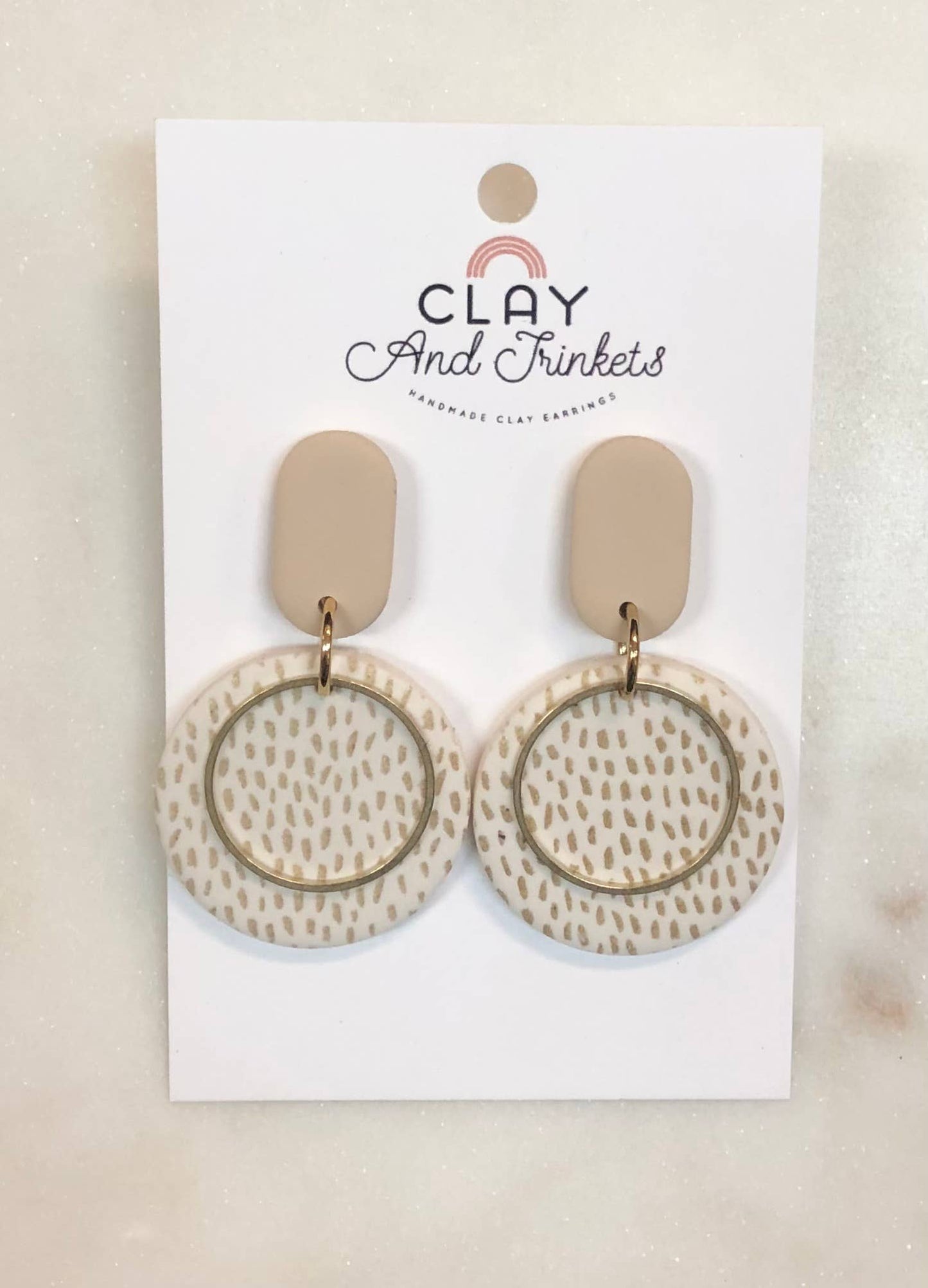 Clay and Trinkets - Disc Dangle Earrings/ Gold Speckles