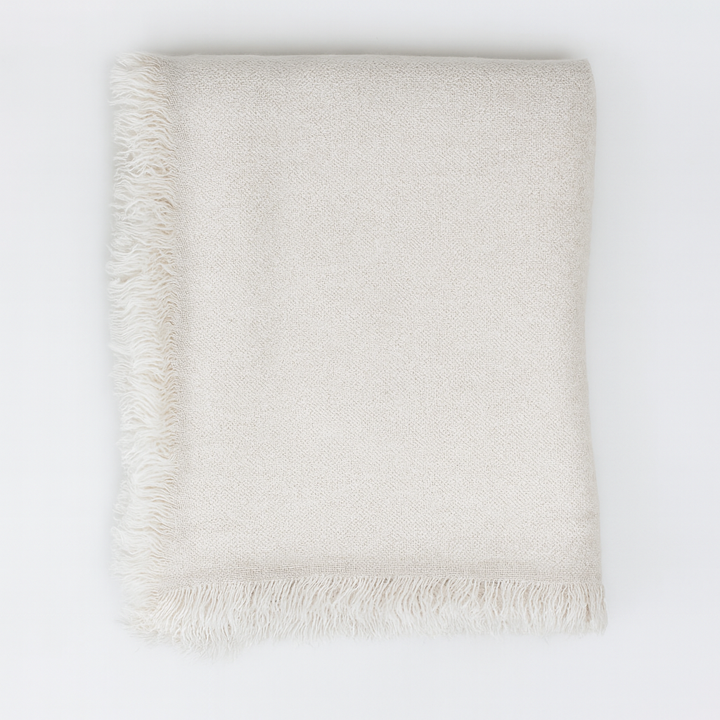 Fennco Styles - White Solid Cashmere Blend Woven Blanket Scarf