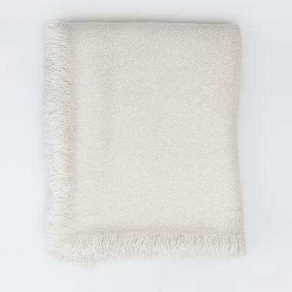 Fennco Styles - White Solid Cashmere Blend Woven Blanket Scarf