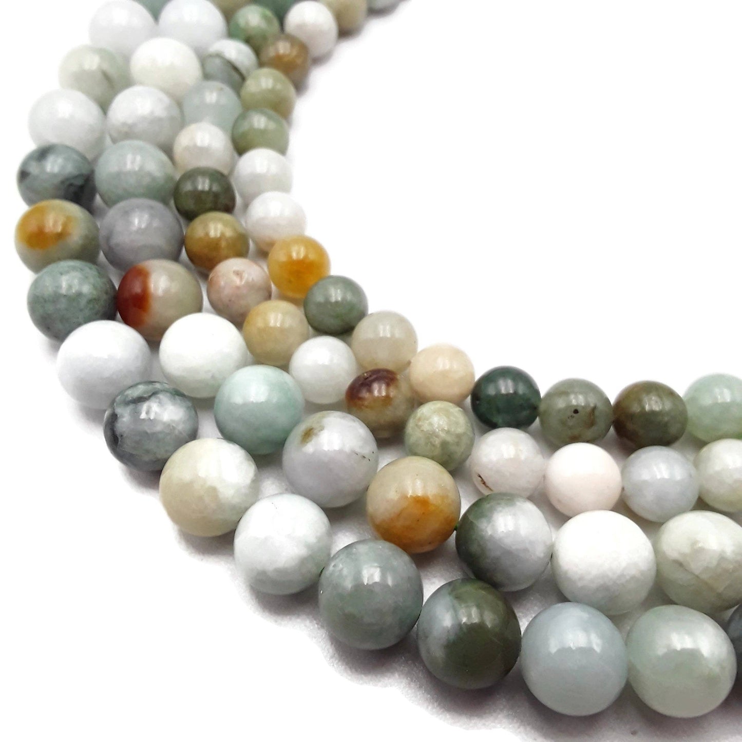 CRCBEADS - Natural Green Multi-Color Jade Smooth Round Beads 8mm 10mm 15.5" Strand