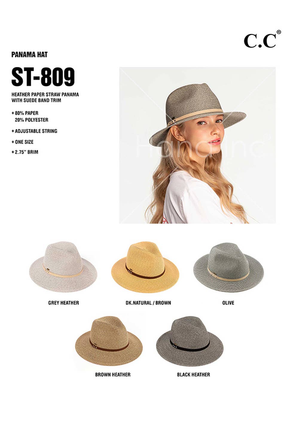 Hana - C.C Suede Band Trim Panama Sun Hat