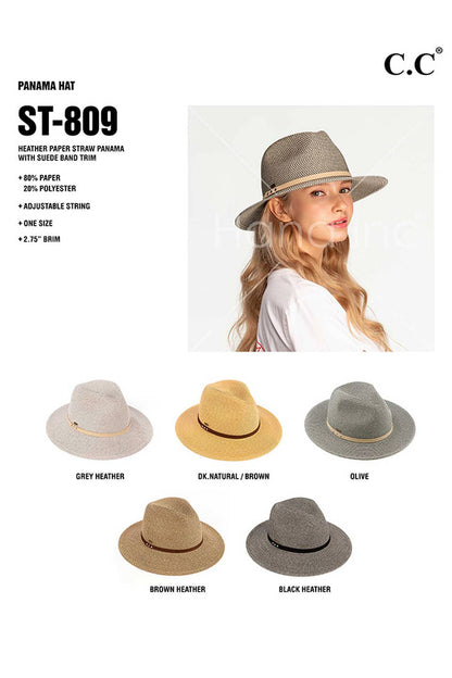 Hana - C.C Suede Band Trim Panama Sun Hat