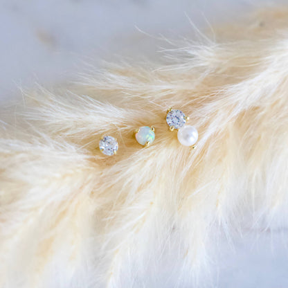 Mesa Blue - Opal, Pearl, CZ Earring Set, Hypoallergenic, Sterling 