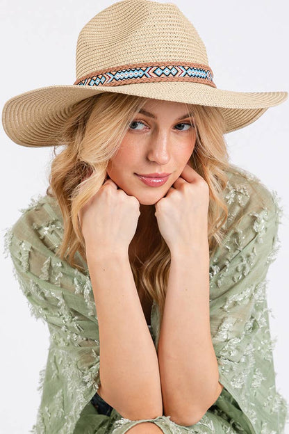Hana - Woven Boho Aztec Pattern Band Summer Sun Hat