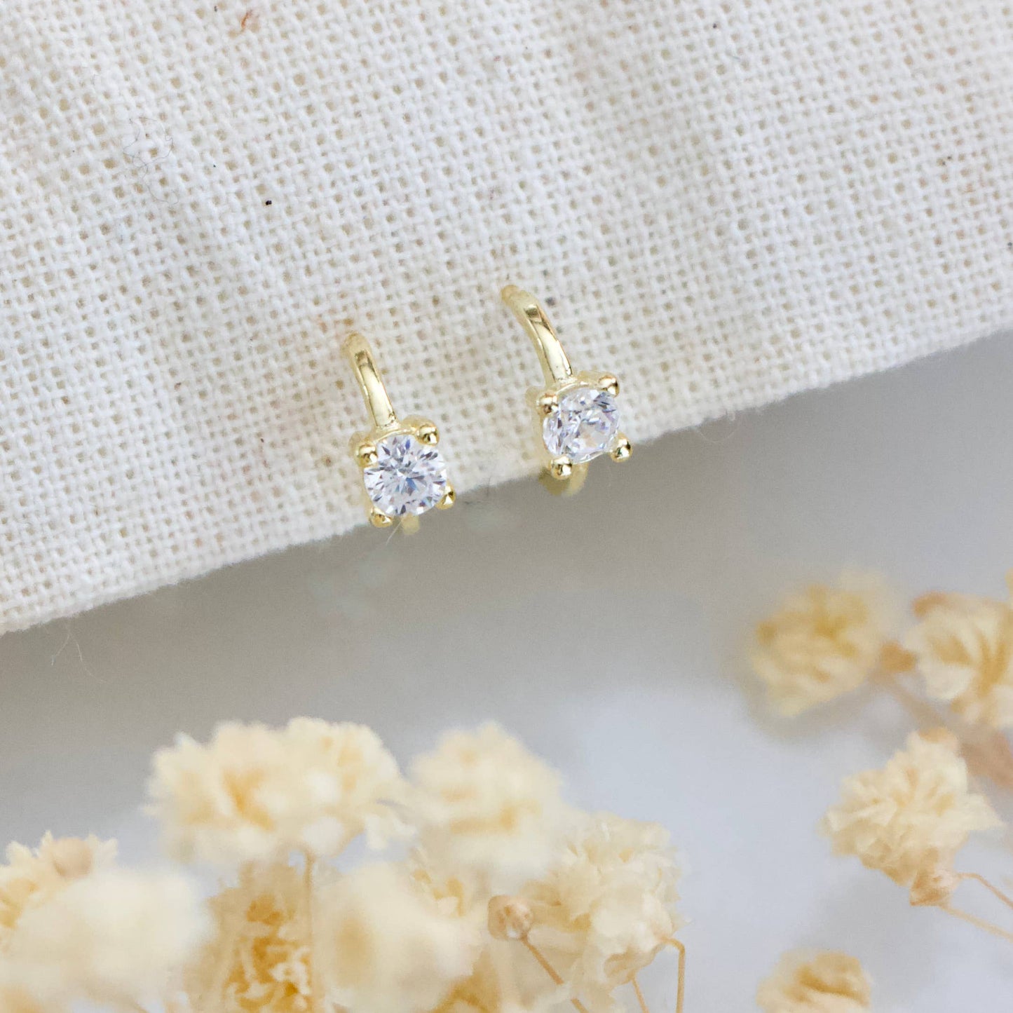 Mesa Blue - Zircon Tiny Huggie Hoop Earrings -Hypoallergenic, Sterling S