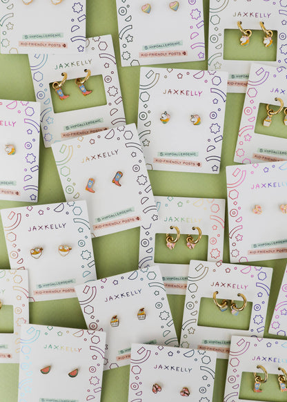 JaxKelly - Heart Enamel Flat Back Kids Earrings