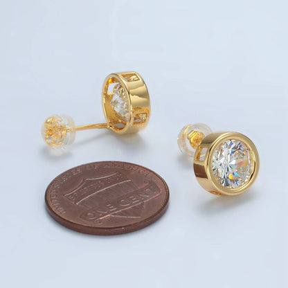 Aim Eternal - 24K Gold Filled 10mm Round CZ Bezel Stud Earring | P-538
