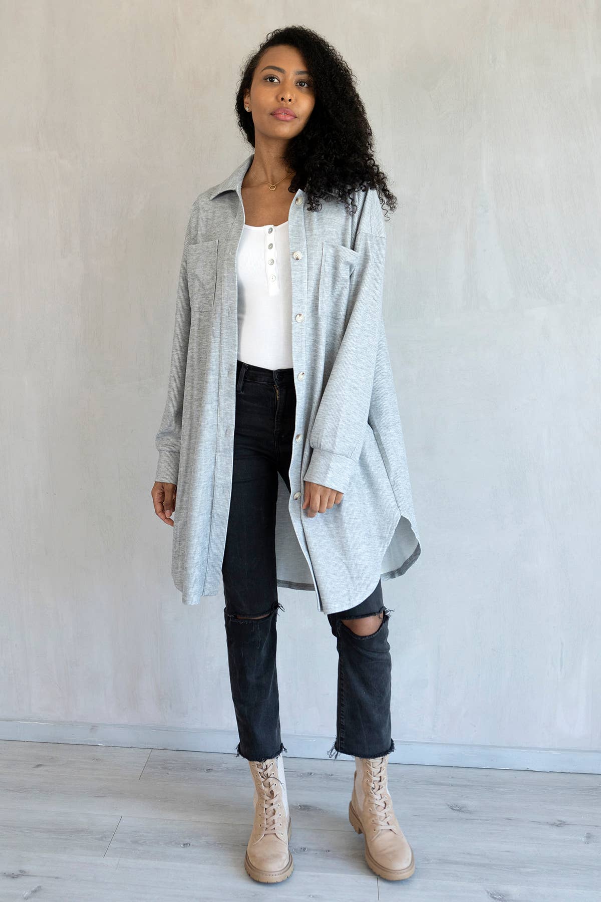 Jen & Co. - SKT2205 Edith Long Shacket with Pockets