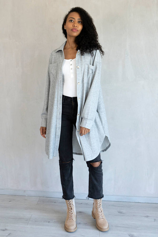 Jen & Co. - SKT2205 Edith Long Shacket with Pockets