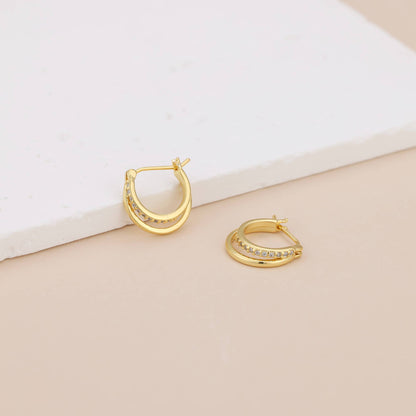 Melange Blanc - E072 double hoop earrings, pave hoop earrings