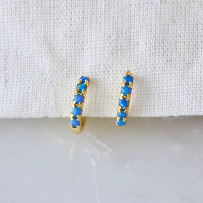Mesa Blue - Blue Opal Huggie Hoop Earrings Hypoallergenic, Sterling Silv