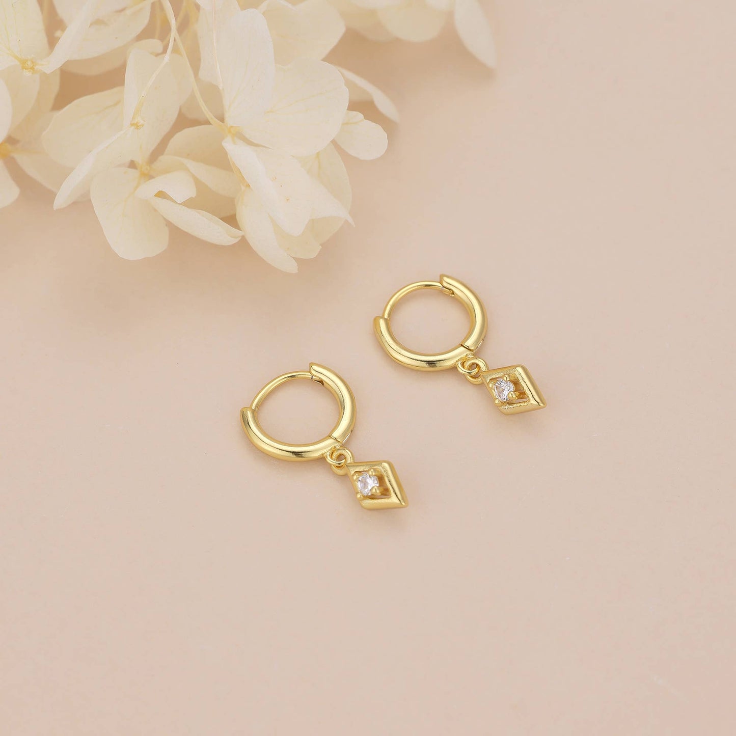 Melange Blanc - E181 dangle hoop earring, dangle earring, gold dangle