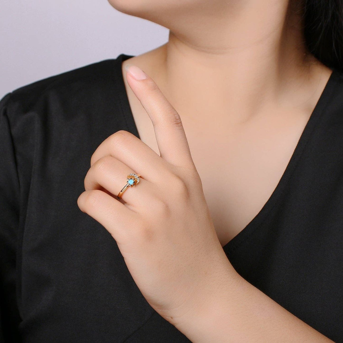 Aim Eternal - 14K Gold Open Moon & Star Ring, crescent moon ring, Adjustable Wrap Ring, love you to the moon ring, dainty moon ring O-283