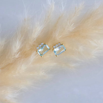 Mesa Blue - Aquamarine Quartz Stud Earrings -Hypoallergenic, Sterling Si