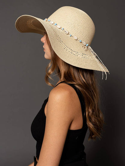 Jen & Co. - HAT2328 Agatha Straw Hat w/ Seashell & Bead Band