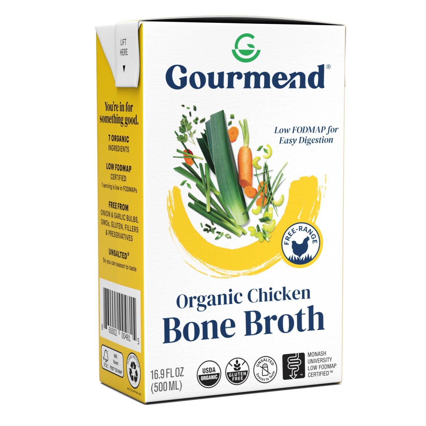 Gourmend Foods - Chicken Bone Broth (Organic, Just 7 Ingredients, Low FODMAP)