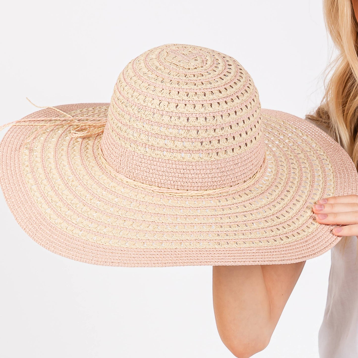 Hana - Striped Pattern Wide Brim Summer Floppy Sun Hat