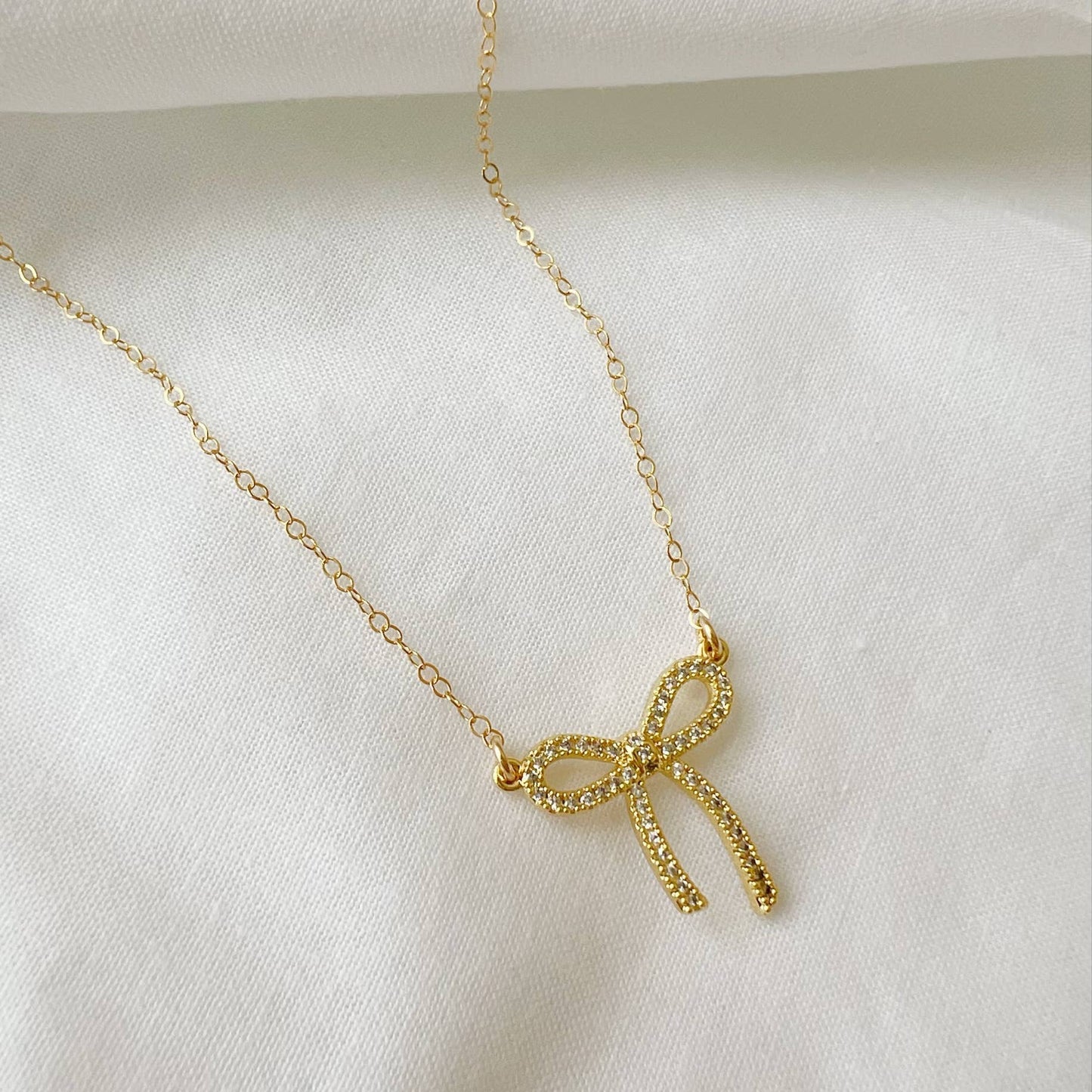 True by Kristy Jewelry - Bow Ribbon CZ Gold Filled Necklace
