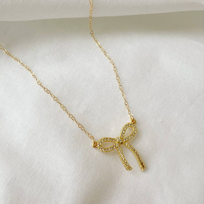 True by Kristy Jewelry - Bow Ribbon CZ Gold Filled Necklace