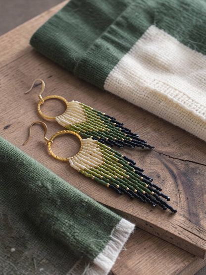 Mountain Sun Creations - Gemma - Handwoven Green Fringe Hoop Earrings