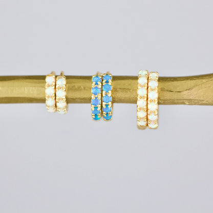 Mesa Blue - Opal Huggie Hoop Earrings - 6mm - Hypoallergenic
