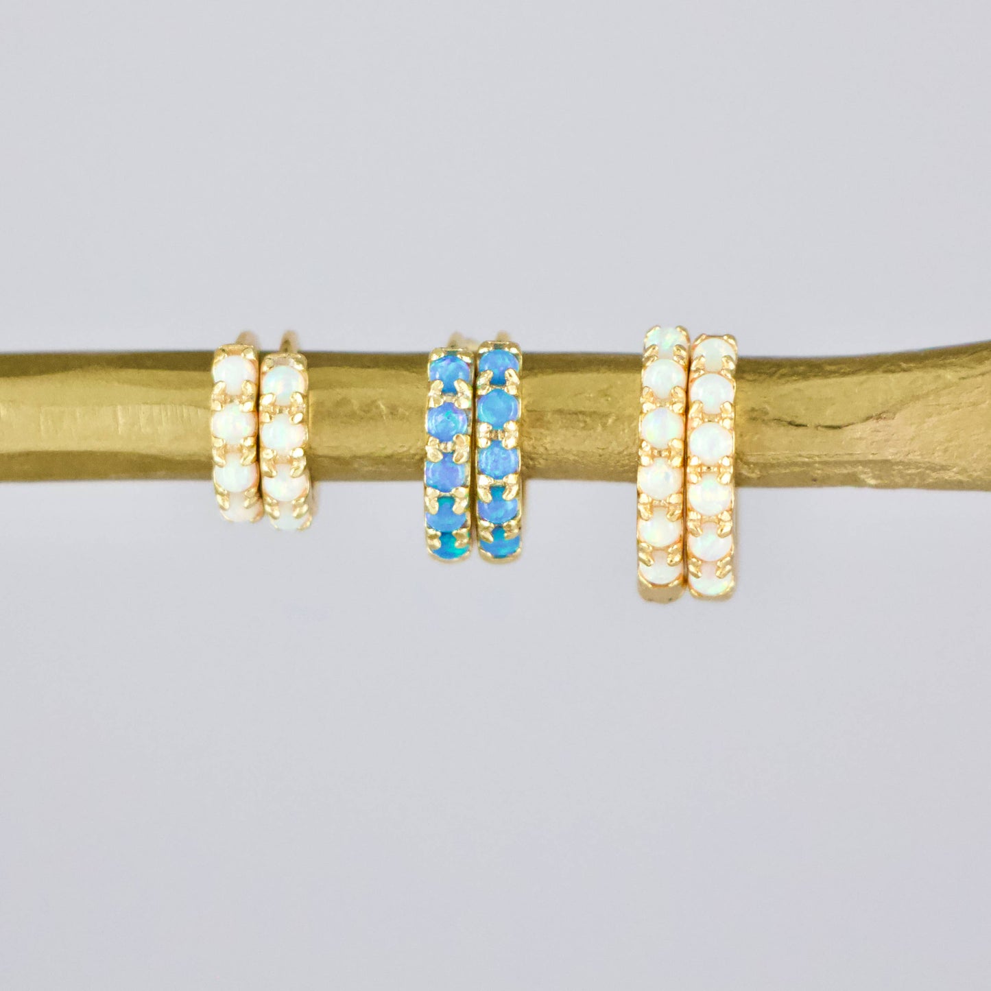 Mesa Blue - Blue Opal Huggie Hoop Earrings Hypoallergenic, Sterling Silv