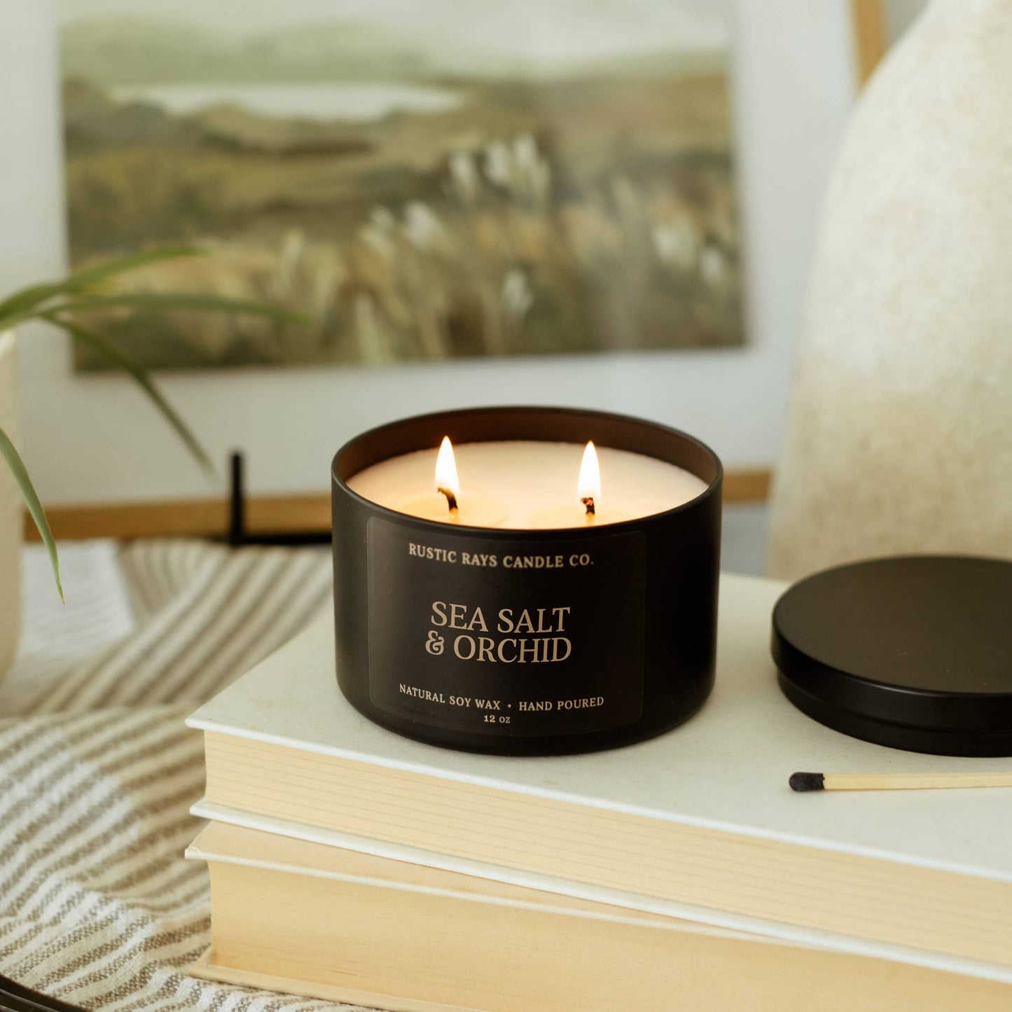 RR109 Rustic Rays Candle Co. - Sea Salt & Orchid 12 oz Soy Candle - Spring Home Decor
