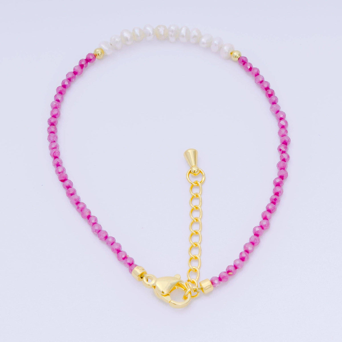 Aim Eternal - 24K Gold Filled Shell Pearl Multifaceted Natural Gemstone Bead 6.69 Inch Bracelet w. Extender | WA-03695 ~ WA-03717