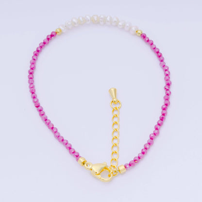 Aim Eternal - 24K Gold Filled Shell Pearl Multifaceted Natural Gemstone Bead 6.69 Inch Bracelet w. Extender | WA-03695 ~ WA-03717
