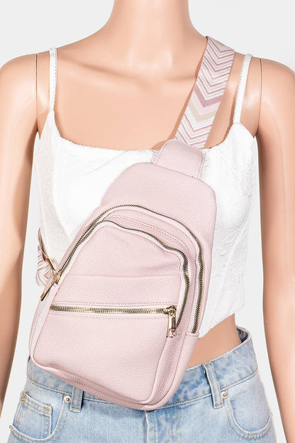 Collections by Fame Accessories - Faux Leather Chevron Strap Sling Bag