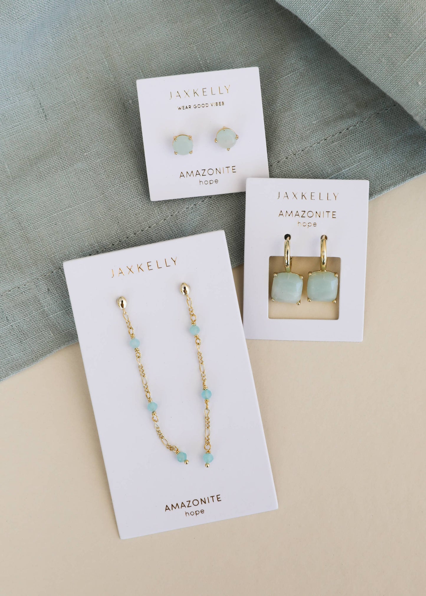 JaxKelly - Round - Amazonite Gemstone - Gold Earrings