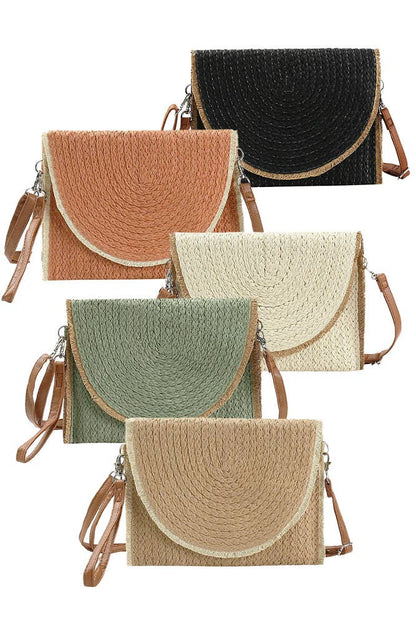 Hana - Frayed Trim Two Tone Straw Clutch Crossbody Bag