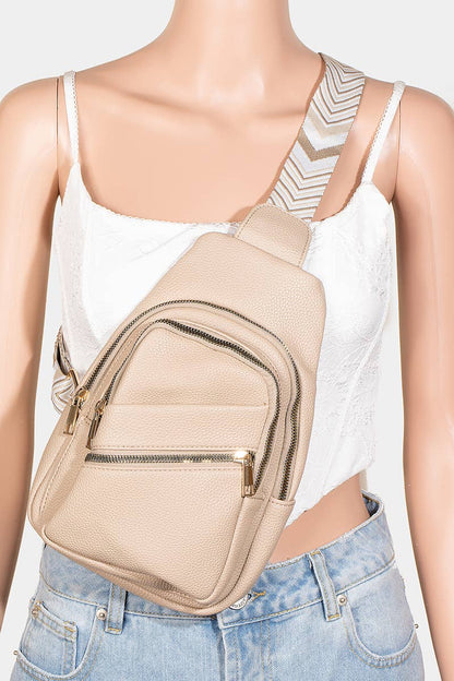 Collections by Fame Accessories - Faux Leather Chevron Strap Sling Bag
