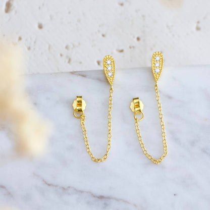 Mesa Blue - CZ Chain Earrings - Hypoallergenic 