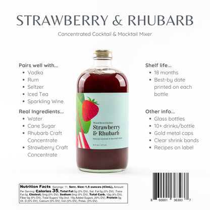 Wood Stove Kitchen - Strawberry & Rhubarb Cocktail and Mocktail Mixer, 16 fl oz