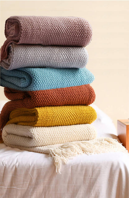 Fennco Styles - Knit Textured 50x60 Inch Throw Blanket with Fringe