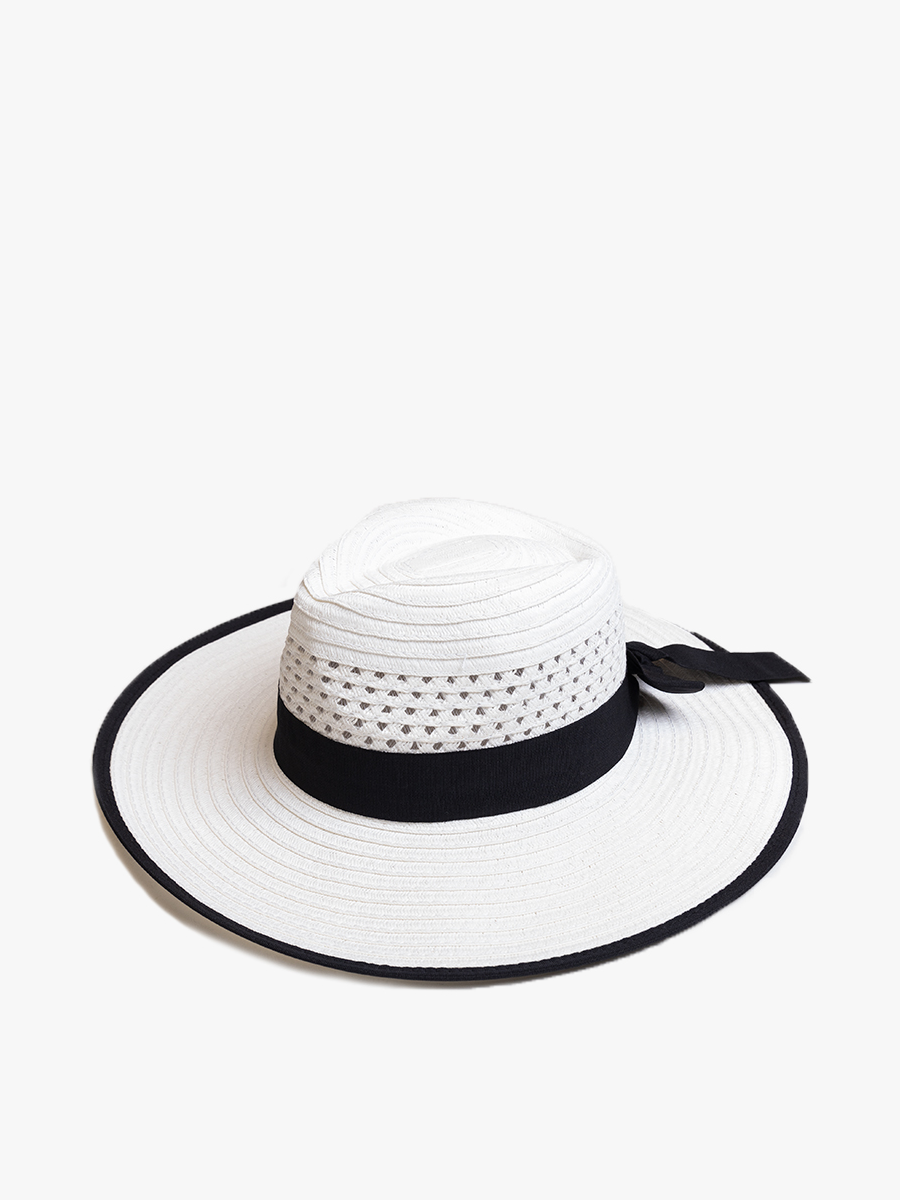 Jen & Co. - HAT2494 Diane Straw Fedora w/ Ribbon & Contrast Trim