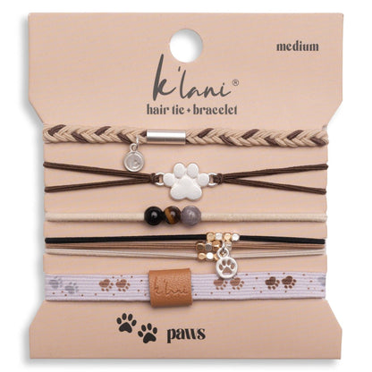 K'lani hair tie bracelets - "Paws" Natural Hues with Silver & Paw Accents Hair Tie Bracelet