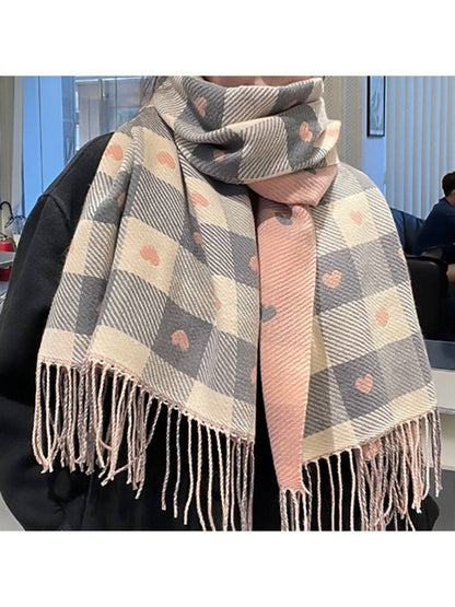 Funkyrel® Atzbranding Limited - Scarvii - Heart Print Plaid Winter Scarf